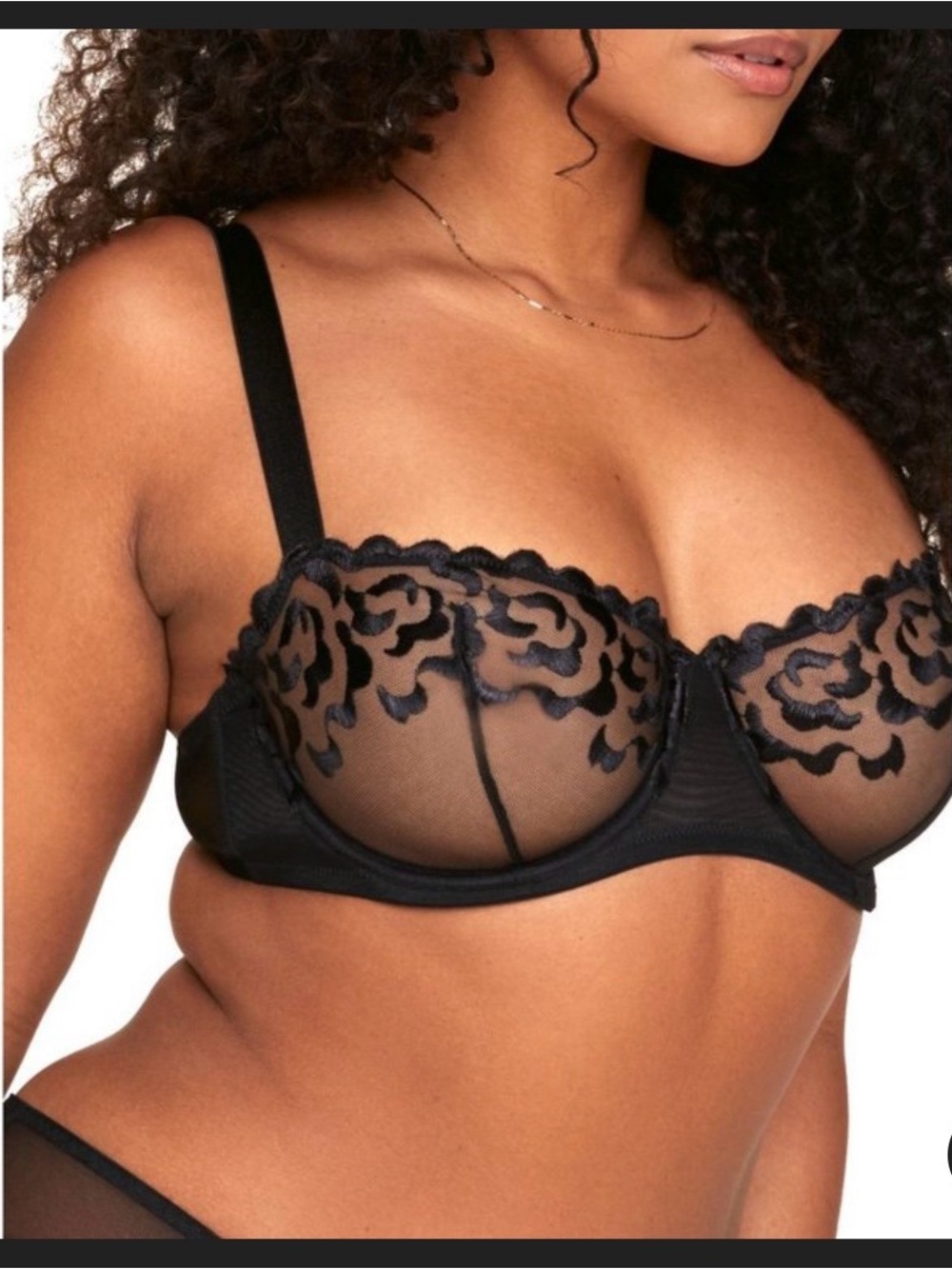 Adore Me Women’s Tiana Balconette Bra Black 40D Sheer NWOT Underwire Mesh